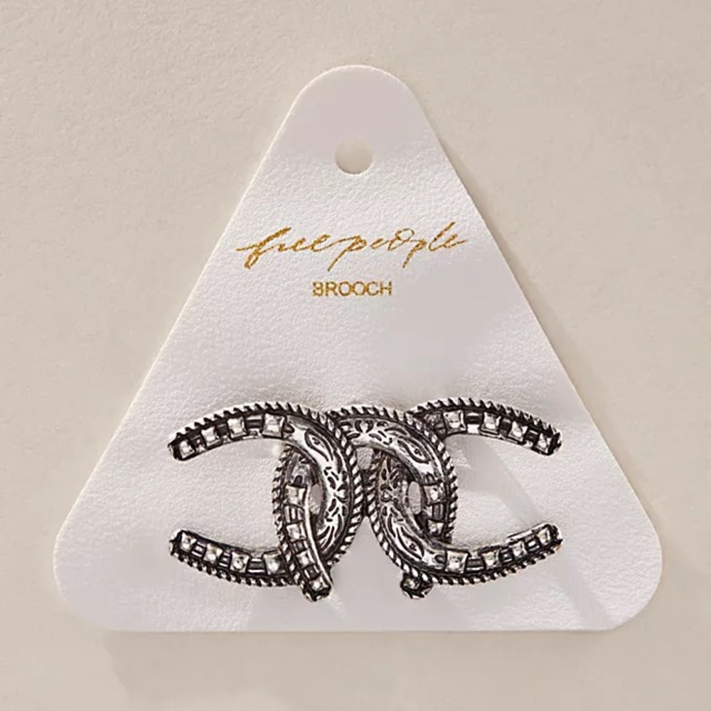 Free People Rodeo Time Silver Brooch Pin NWT